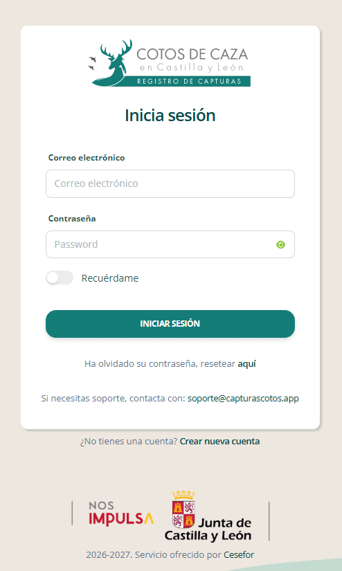 Pantalla de acceso — primer uso: resetear contraseña desde el enlace